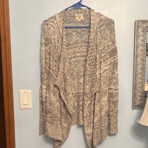 Hippie Rose Textured Knit Cardigan - Light Grey and Cream